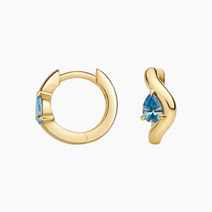 Fancy Vivid <b>Blue</b> Pear Lab Grown <b>Diamond</b> Rhodium Plated Huggie Hoop <b>Earrings</b> 10K 14K 18K Gold 925 935 Silver Wedding Gift - Product Image 4