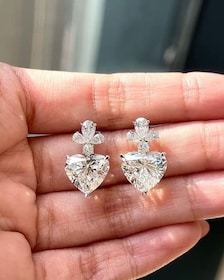 3CT <b>Heart</b> Lab Grown Diamond Drop <b>Earrings</b>, 14K White Gold Bridal Jewelry - Product Image 6
