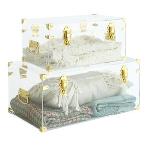 Transparent Acrylic Storage <b>Box</b> with Gold Hardware <b>Stacking</b> Organizer for Clothing Rectangular Minimalist Design Trunk <b>box</b> - Product Image 1
