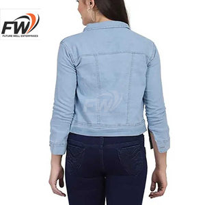 Chaqueta Vaquera para Mujer OEM, Chaqueta Vaquera Informal de Invierno de Alta Calidad, Estilo Corto, Azul Claro, 100% Algodón Transpirable - Product Image 6