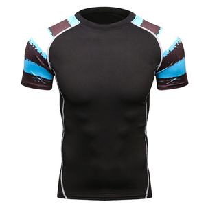 เสื้อรัดกล้ามเนื้อแขนสั้นสีดำแดงสำหรับผู้ชาย แห้งเร็ว พิมพ์ลาย สำหรับฝึกซ้อม MMA BJJ - Product Image 2