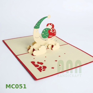 ANN HANDICRAFT Hanoi Handmade 3D Santa Christmas 4-Color Paper Greeting Cards Die-Cut Pop-Up Style <b>Matte</b> <b>Varnishing</b> - Product Image 1