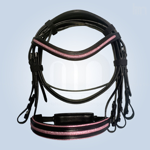 Bridon de cheval en cuir anatomique de qualité supérieure, rose scintillant, ergonomique, avec frontale et muserolle en acier inoxydable, pour dressage anglais - Product Image 2