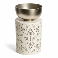 Brûleur d'encens Bakhoor en bois de pin texturé blanc, sculpté en filigrane, motif floral ajouré, Mabkhara, 100% naturel, bol à encens