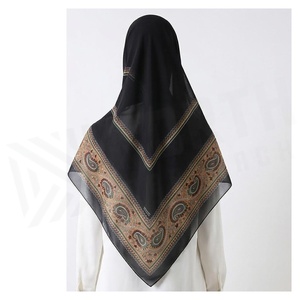 Women's Square Chiffon Hijab Black With Paisley Print Elegant Multi-Functional Scarf All Seasons Daily Wear - Product Image 2