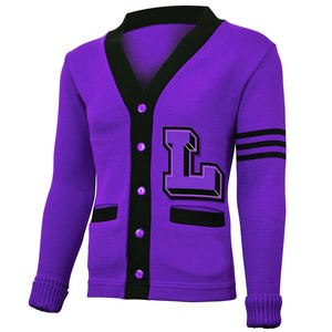 Cardigan pour homme en laine/acrylique épaisse, col en V, orange, avec broderie lettre L, manches longues, fermeture boutonnée, pour l'hiver - Product Image 4