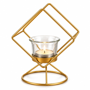 Decorative <b>Tealight</b> Candle Lantern with Glass Cup and Candle Modern Table Centerpiece for Living Room Dining Table Bedroom Home - Product Image 1