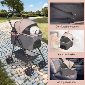 Cochecito Plegable para Mascotas TH-PPS-624 de 4 Ruedas con Cinturones de Seguridad, Ventanas de Malla Transpirable y Forro Acolchado Extraíble - Product Image 6