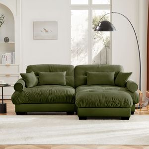 Divano Moderno Oversize a 2 Posti in Velluto con Poggiapiedi, Braccioli Imbottiti e Cuscino Lombare - Cuscini Decorativi Inclusi per Soggiorno - Product Image 2