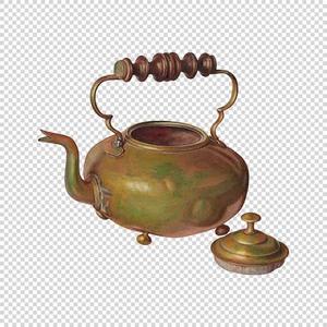 Vintage Metal Tea Kettle With Wooden Handle And <b>Lid</b> Green Patina Finish Water <b>Pot</b> Kettles - Product Image 1