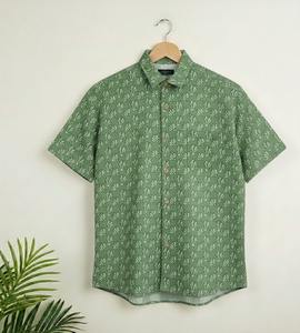 Camisa Casual de Verano para Hombre, 100% Algodón, Estampado a Mano con Bloques Indios, Rayas, Ecológica, Transpirable, Manga Corta - Product Image 4