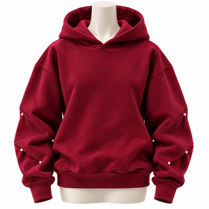 Oversized Pullover Hoodie Pearl Stud Sleeve Details <b>Drop</b> Shoulder Streetwear Fashion Sweatshirt 100% Cotton Fleece Breathable - Product Image 4