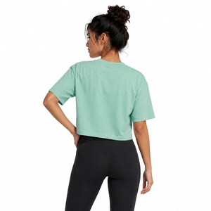 Camiseta Corta Verde Menta para Mujer, Cuello Redondo, Manga Corta, Color Sólido, 100% Algodón Jersey, Ropa Casual de Primavera/Verano - Product Image 1