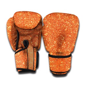 Gants de boxe orange à paillettes, à enfiler, avec impression par sublimation sur le poignet, pour entraînement de kickboxing adulte - Product Image 1