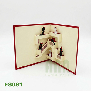 Cartes de vœux 3D personnalisées 'Chats sur les escaliers Amitié' Design fait main au Vietnam Papier de haute qualité ANN HANDICRAFT FS081 - Product Image 1
