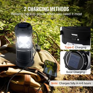 Set di 4 Lanterne LED Ricaricabili per Campeggio, Torce Pieghevoli Portatili con Ricarica Solare e USB, Luce a Lunga Durata per Uso Esterno - Product Image 4