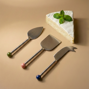 Juego de cuchillos para queso de acero inoxidable plateado con mango esférico para uso en restaurantes y cocinas - Product Image 2