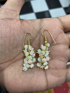 Boucles d'oreilles pendantes en opale Welo d'Éthiopie blanche naturelle, multicolores, plaquées or 14 carats, pour femme, idéales comme cadeau - Product Image 5