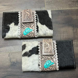 Cartera de Cuero Vacuno Genuino Hecha a Mano, Cartera Larga Bifold de Cuero con Pelo, Diseño Western, para Mujer - Product Image 4