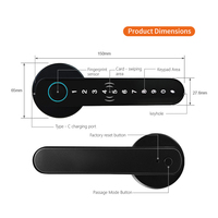 Cerradura Inteligente con Huella Dactilar y App Tuya, Manija Semi-automática, Compatible con Puertas de Aluminio/Madera, Aleación de Aluminio, Tarjeta de Memoria, para Hogar y Alquileres Vacacionales