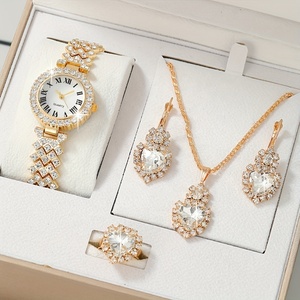 Montre à quartz élégante pour femme avec strass, cadran rond analogique et bracelet, ensemble de 4 bijoux NW1415 - Product Image 4