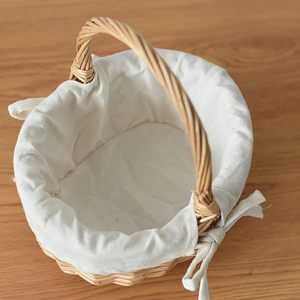 Rustic Rattan Picnic <b>Basket</b> with Linen Liner Handwoven <b>Wicker</b> Easter <b>Basket</b> with Handle Farmhouse Storage <b>Basket</b> Boho <b>Gift</b> - Product Image 3