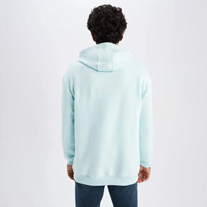 เสื้อฮู้ดสีฟ้าอ่อนสำหรับผู้ชาย ทรงปกติ สีพื้น ผ้าฝ้าย 100% ผ้าเฟรนช์เทอร์รี่ถัก - Product Image 2