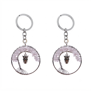 Porte-clés en cristal de haute qualité, arbre de vie en quartz rose, porte-clés en pierre naturelle hibou, cadeaux pour femmes - Product Image 2