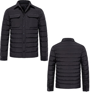 Chaqueta Acolchada Negra para Hombre, Cuello Camisero, Cierre de Botones, Chaqueta Casual de Invierno, Corte Regular, Color Sólido, Relleno de Poliéster - Product Image 3