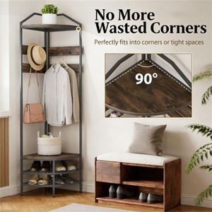 Étagère d'angle avec armoire à chaussures à suspendre sur la porte et porte-vêtements, solution de rangement multifonctionnelle - Product Image 3