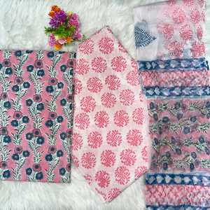 Tissu de robe en coton non cousu avec dupatta en mousseline, pour femmes, été, occasions décontractées, mariage, ensembles imprimés Salwar Kameez en coton - Product Image 3