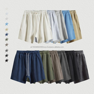 Verano 385G lavado ácido 100% algodón fútbol Jogging secado rápido sol desteñido tejido liso ancho pantalones cortos para mujeres señoras hombres personalizado - Product Image 3