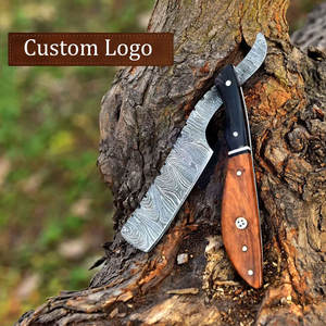 Navaja de Afeitar Recta de Acero de Damasco Hecha a Mano con Mango de Madera Pakka Negra y Marrón, Hoja Personalizada, Estilo Clásico Exótico - Product Image 1