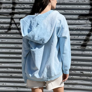 Sweat à capuche zippé personnalisé pour femmes et hommes, coupe ample, vintage, 400gsm 500gsm, épais, délavé soleil, effet vieilli, bleu ciel, délavé à l'acide - Product Image 3