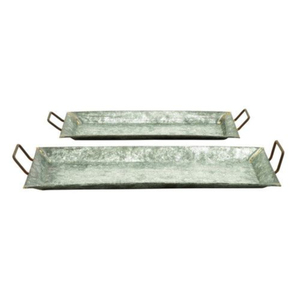 Plateau de service rond en métal galvanisé avec poignées, finition brute, pour usage résidentiel, table à manger, plateau de service alimentaire - Product Image 3