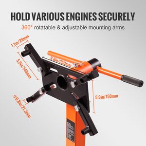 Supporto Girevole per Motore da 1500 Libbre (3/4 Tonnellate) con Testa Regolabile a 360 Gradi, in Ghisa, Pieghevole, Attrezzo per Riparazione Auto - Product Image 3
