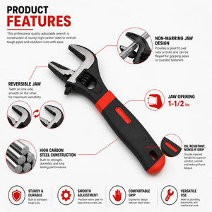 Llave Inglesa Ajustable 2 en 1 de 8 Pulgadas, Acero con Alto Contenido de Carbono, Mordaza Reversible, Apertura Extra Ancha, Agarre Antideslizante, Herramientas de Reparación para Plomería, Automóviles y Bricolaje - Product Image 3