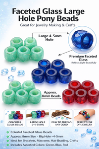 Cuentas de Vidrio Facetadas Conoformes, Cuentas Pony de Orificio Grande, Colores Surtidos Verde Azul Rojo, Suministros a Granel para Fabricación de Joyas y Manualidades, Bolsa OPP - Product Image 6