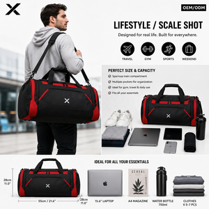 Custom Traditional Duffel Bag OEM ODM | Premium 600D Polyester Travel Gym Sports Duffel Bag | Private Label <b>Waterproof</b> Weekender - Product Image 6