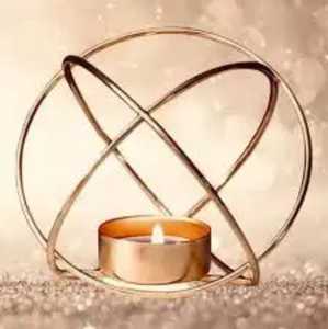 Premium Gold Geometric Round Wire Candle Stand Luxury Metal Sphere <b>Tealight</b> <b>Holder</b> for Event Table Centerpiece Skies Trader NEW - Product Image 2