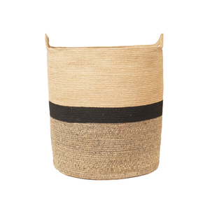Panier à linge en jute naturel écologique, corbeille de rangement pour vêtements en corde tressée tricolore avec poignées - Product Image 3