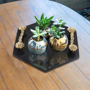 <b>Black</b> Marble Bathroom Organizer <b>Tray</b> with Brass Handles Multi Purpose <b>Serving</b> <b>Tray</b> Jewelry Dish Kitchen Island - Product Image 2