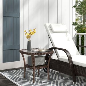 Tavolo Moderno da Esterno con Ripiano Portaoggetti, in Vimini Marrone Misto e Vetro con Superficie Effetto Ondulato, Elegante Arredo da Giardino - Product Image 2