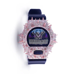 Montre numérique de luxe VVS Iced Diamonds Charm avec diamants Moissanite multicolores, bracelet en caoutchouc noir, boîtier argenté, étanche, sportive et élégante pour affaires - Product Image 1