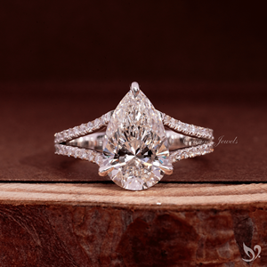 แหวนเพชรทรงหยดน้ำ 3 กะรัต รูปทรงลูกแพร์ ฝังเพชรแบบสปลิตเพฟ ตัวเรือนทองคำขาว 10K รับรองโดย IGI แหวนแต่งงาน/หมั้น - Product Image 1