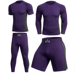 Men's Short Sleeve Rash Guard Pink Gray Sublimation Print Quick Dry Sport Top Front Logo Compression Shirt - Product Image 4