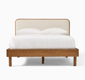 Base de Cama Moderna de Madera de Teca Sólida, Ecológica y Confortable, Cabecera Tapizada en Tela, Cama Minimalista con Plataforma, Muebles para Dormitorio - Product Image 1