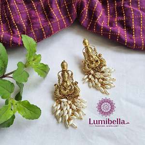 Lakshmi Freshwater Pearl Stud Earrings in Rose Gold Plated Bezel Setting - Product Image 4