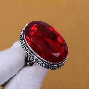 Faceted Garnet Ring Handmade 925 Sterling Silver Bohemian Jewelry Natural Gemstone <b>Women</b> Ring Wholesale - Product Image 1