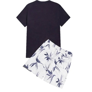 Ensemble décontracté deux pièces pour homme, respirant, pour l'été, avec t-shirt à manches courtes et short confortable pour les vacances à la plage - Product Image 1